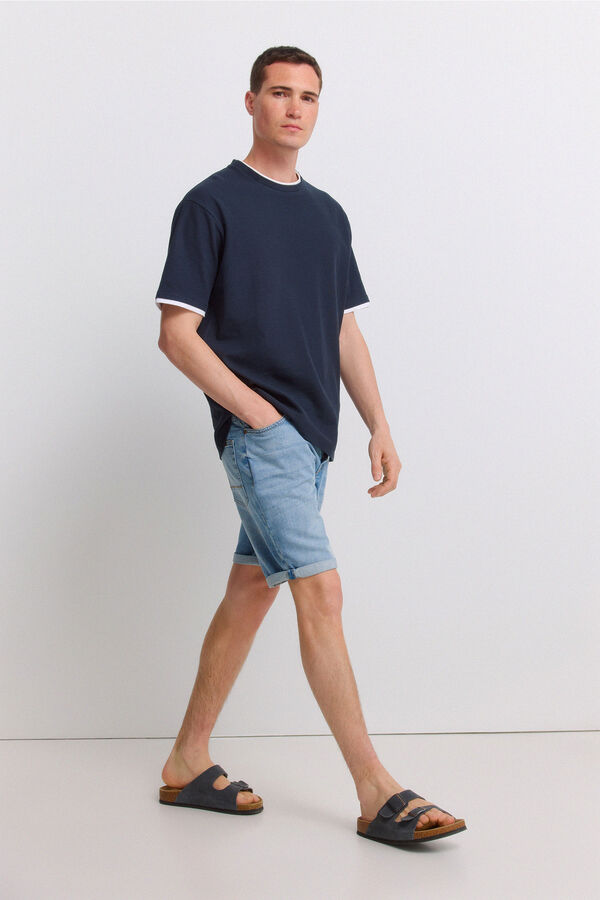 Springfield Playera de tela waffle doble azul