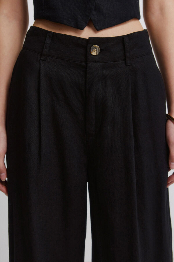 Springfield Pantalones tailoring de lino negro