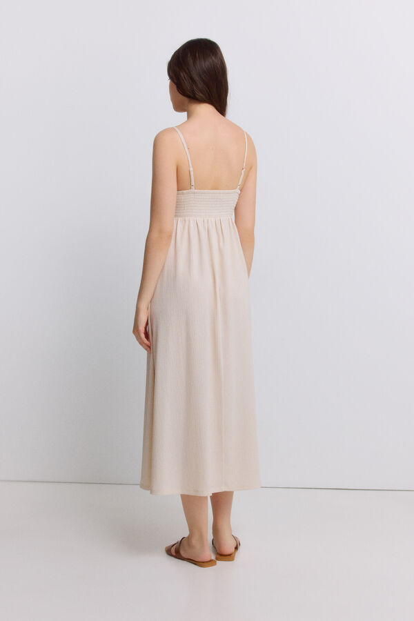 Springfield Vestido midi de tirantes de crochet beige