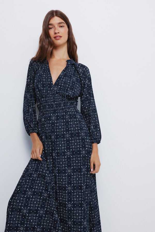 Springfield Vestido midi con cintura elástica marino