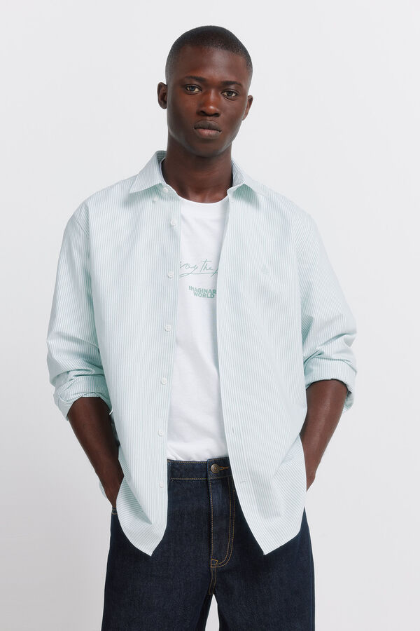 Springfield Camisa oxford a rayas sin arrugas verde