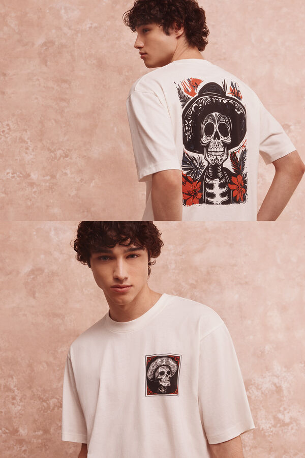 Springfield Playera con sombrero mexicano de calavera marfil