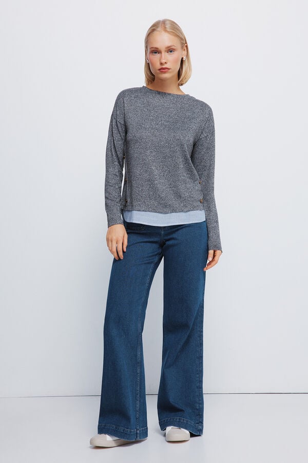 Springfield Playera combinada con botones laterales gris
