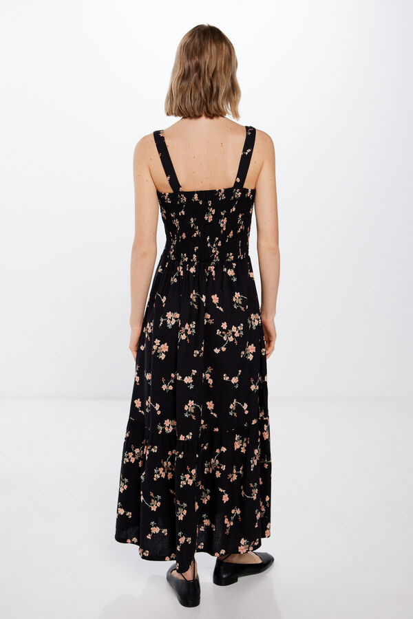 Springfield Vestido midi estampado smock negro