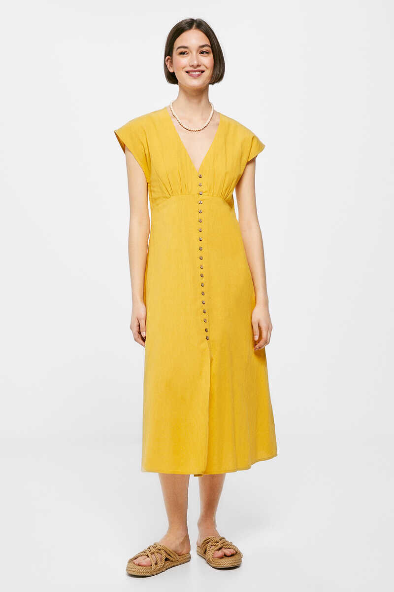 Vestido Midi Liso Botones Lino Algod n Vestidos para mujer