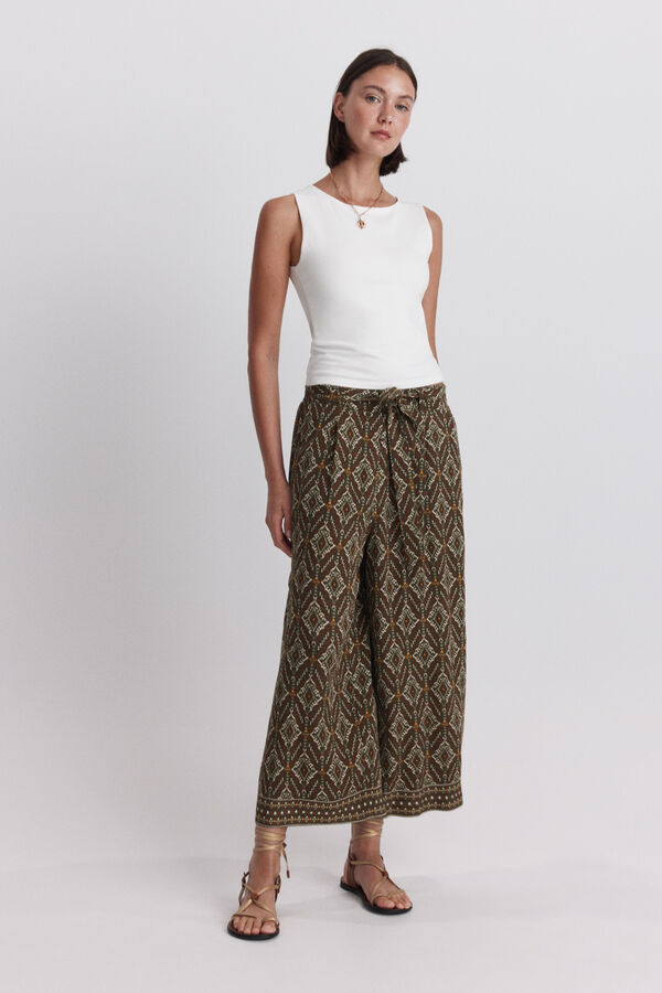 Springfield Pantal&oacute;n fluido estampado con cintur&oacute;n khaki