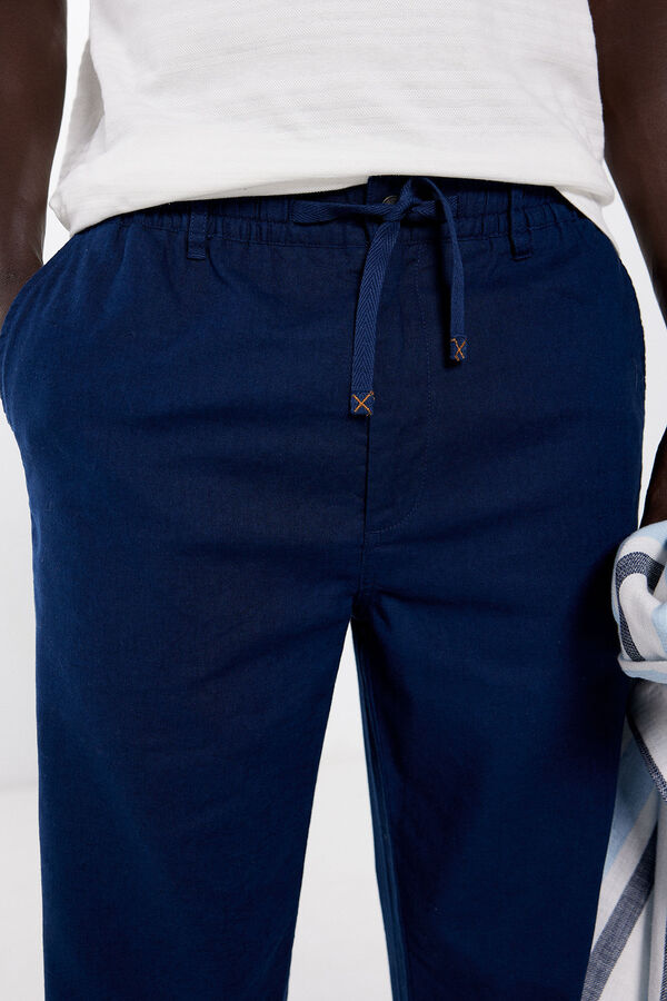 Springfield Pantalón chino lino slim fit azul