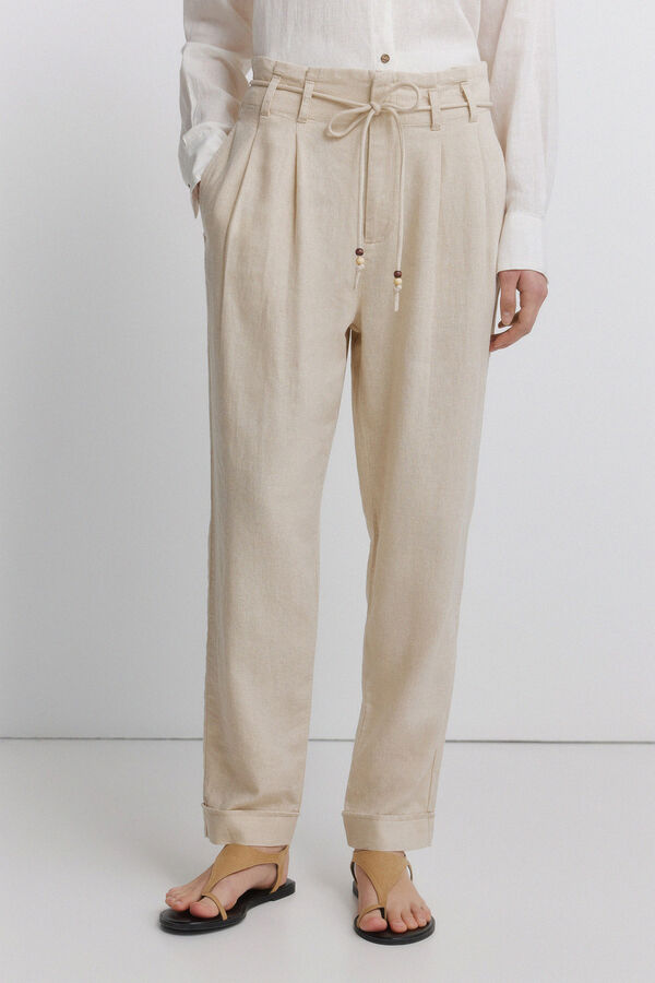 Springfield Pantalones de lino caf&eacute;