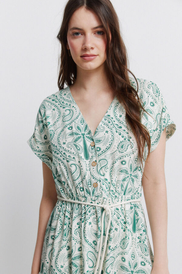 Springfield Vestido midi estampado paisley blanco