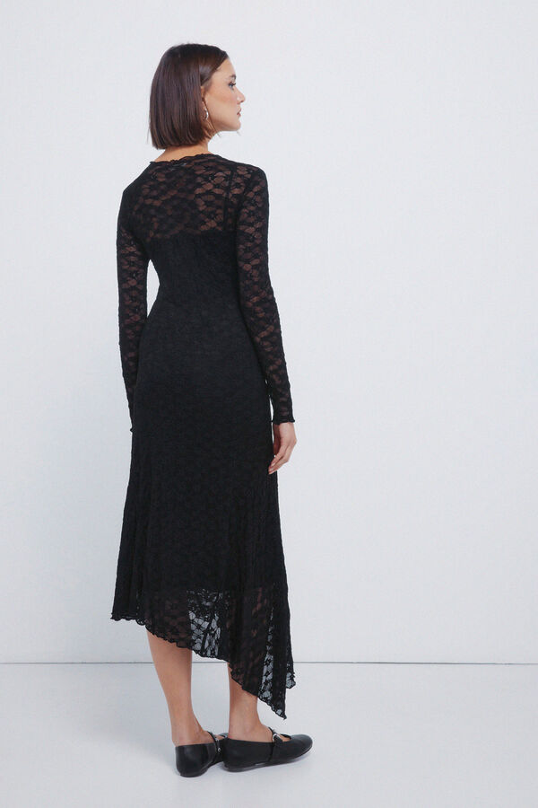 Springfield Vestido midi de encaje asim&eacute;trico negro