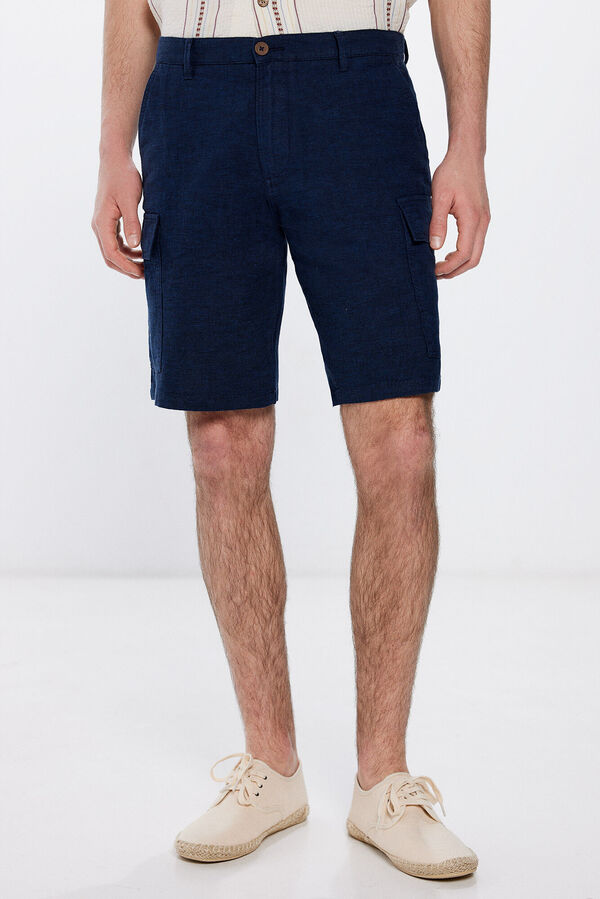 Springfield Bermuda lino cargo comfort fit azul