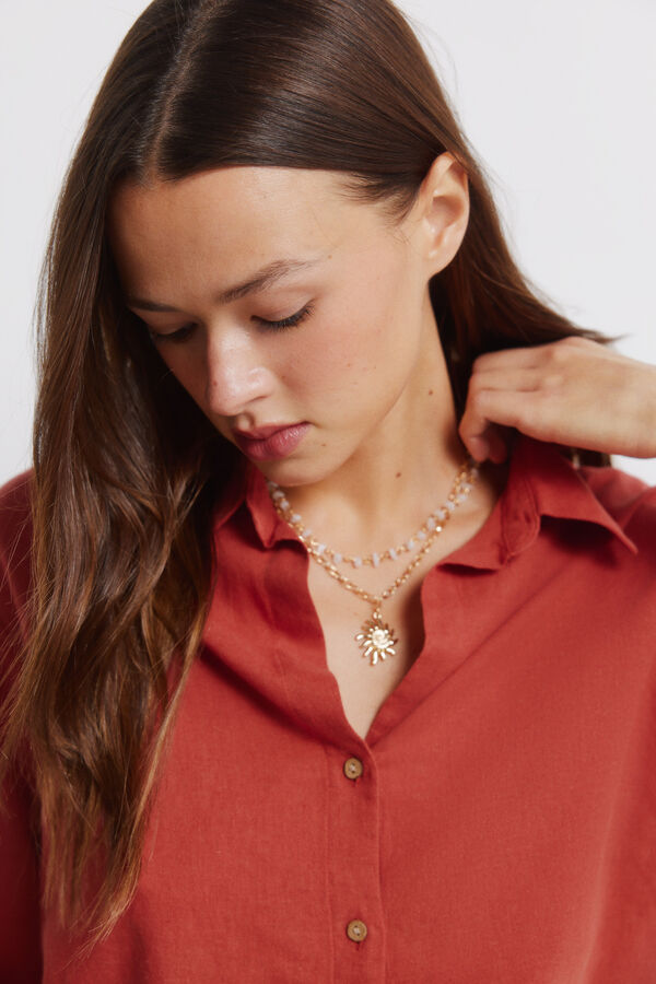 Springfield Camisa escote pico de lino coral