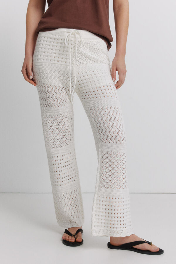 Springfield Pantal&oacute;n largo de punto calado beige