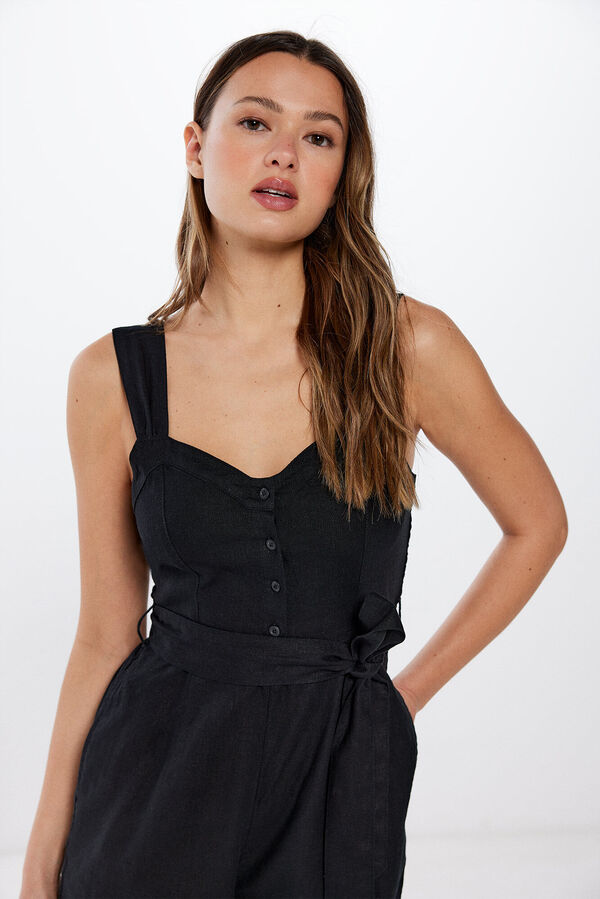 Springfield Jumpsuit negro tirantes lino negro