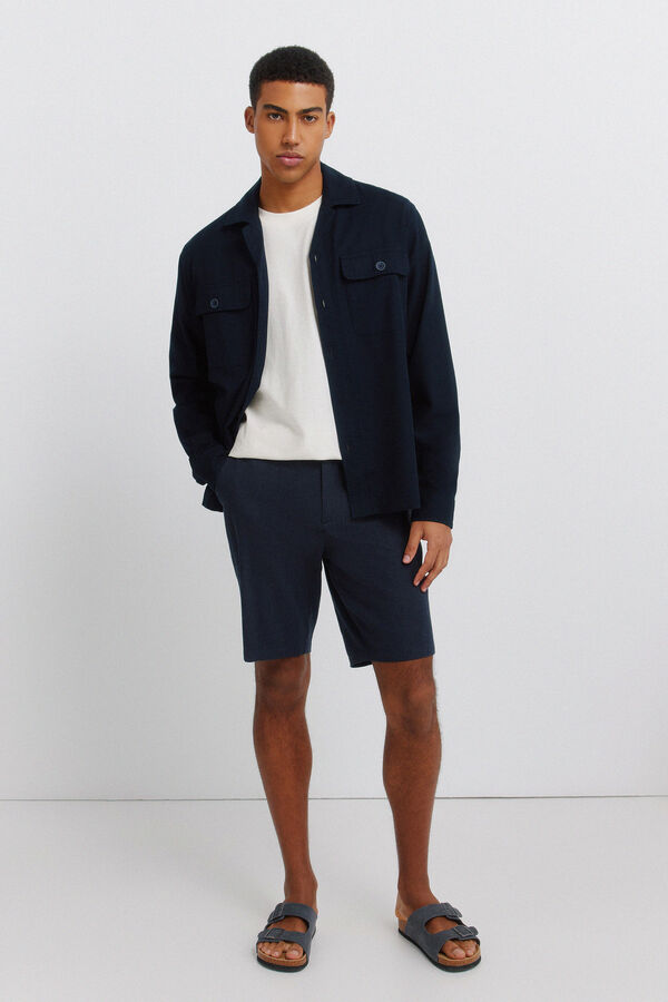 Springfield Bermudas dobby comfort fit de lino azul