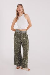 Springfield Pantalón fluido palazzo estampado kaki