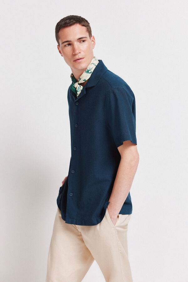 Springfield Camisa manga corta de lino azul