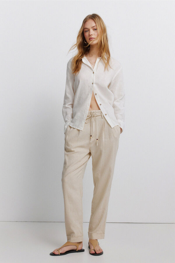 Springfield Pantalones de lino caf&eacute;