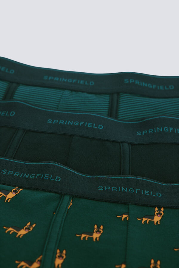Springfield Pack 3 bóxeres perros y rayas verde