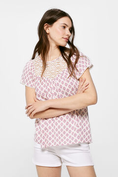 Springfield Blusa Lace Canesú Estampada marrón