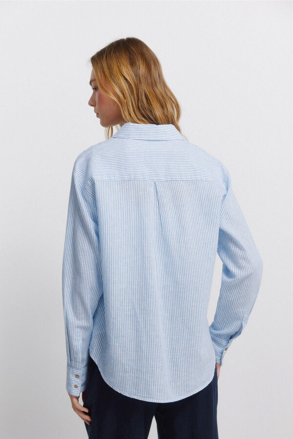 Springfield Camisa de lino semiabierta azul