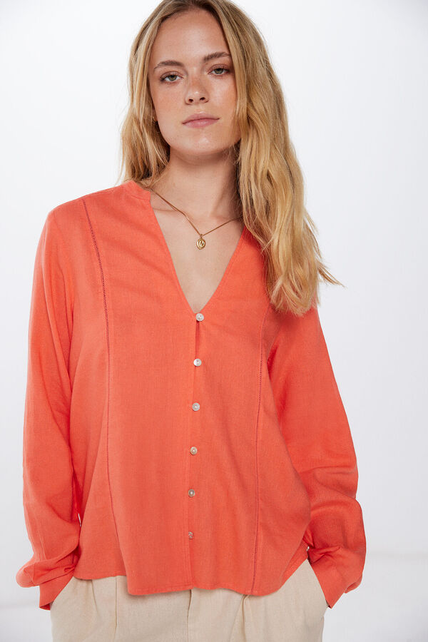 Springfield Blusa fluida lace insertado naranja