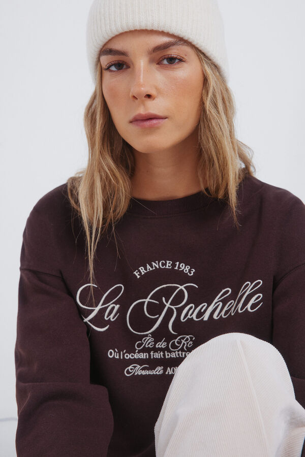 Springfield Sudadera con gr&aacute;fico bordado de la ciudad caf&eacute;