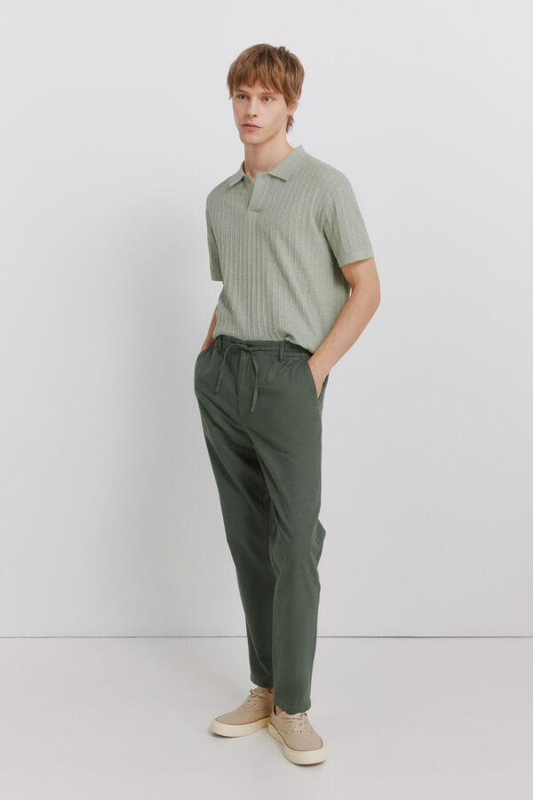 Springfield Pantal&oacute;n chino comfort fit de lino verde