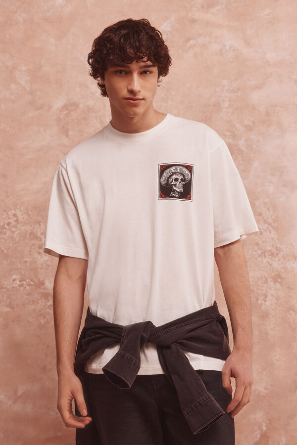 Springfield Playera con sombrero mexicano de calavera marfil