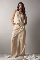 Springfield Pantalón ancho lino beige