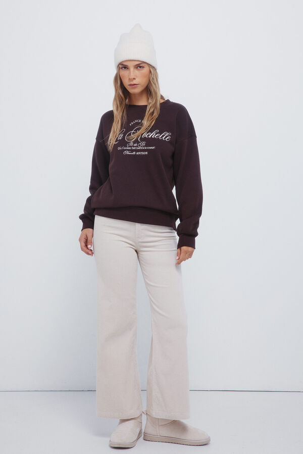 Springfield Sudadera con gr&aacute;fico bordado de la ciudad caf&eacute;