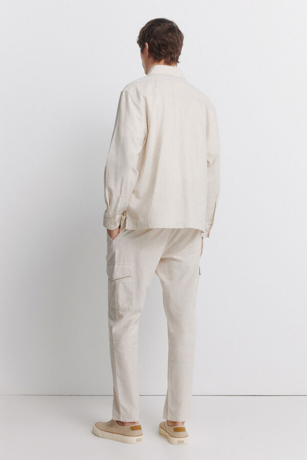 Springfield Pantal&oacute;n cargo slim fit de lino beige