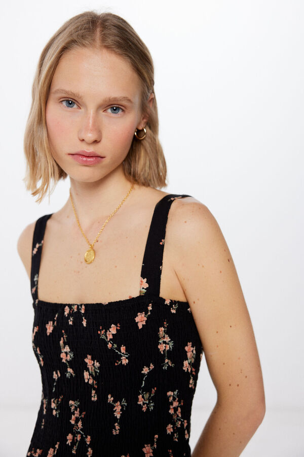 Springfield Vestido midi estampado smock negro