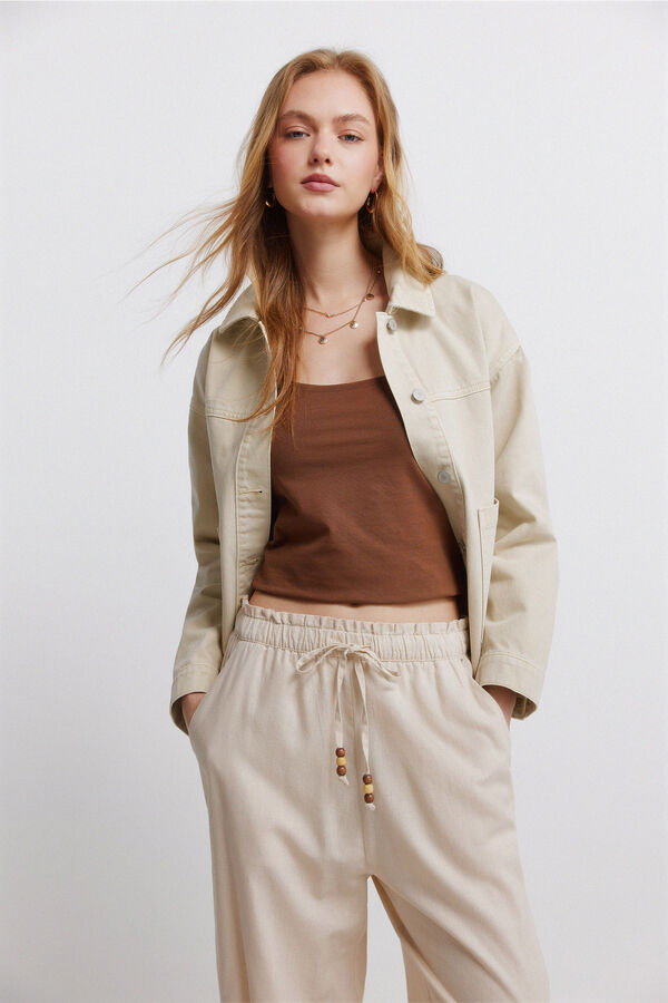 Springfield Pantal&oacute;n largo de lino beige