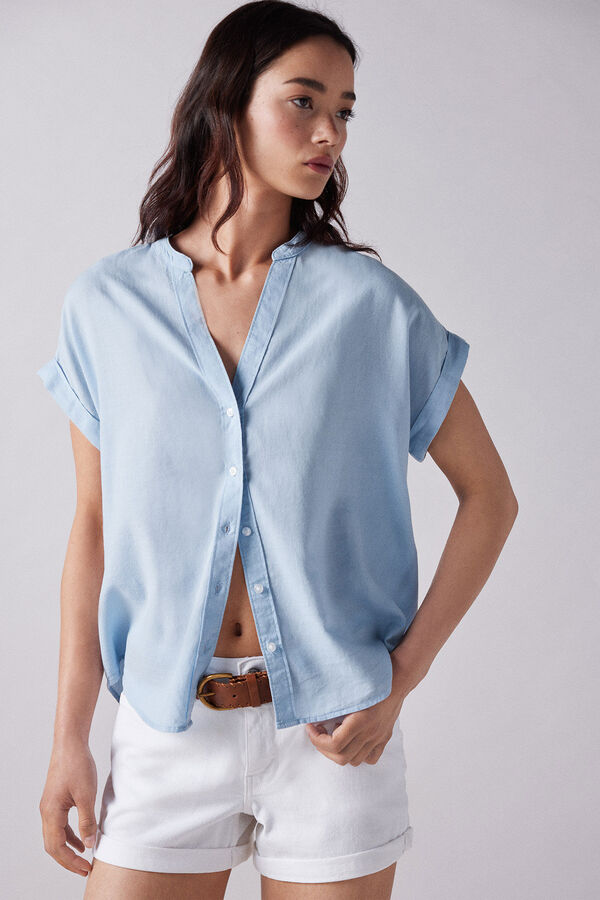 Springfield Camisa cuello mao manga corta azul