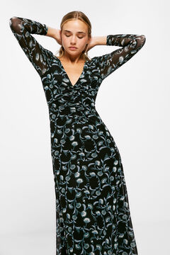 Springfield Vestido Midi Gasa Estampado negro
