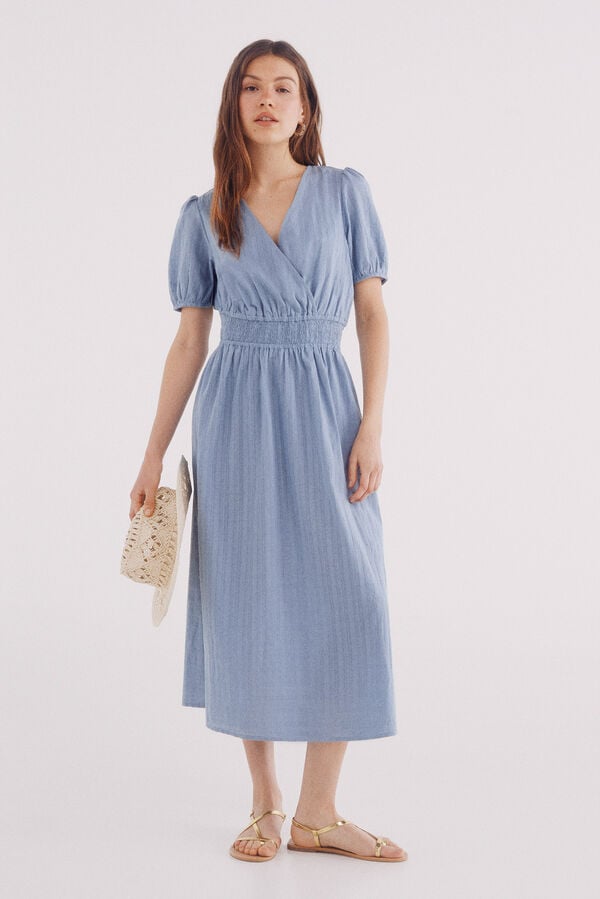 Springfield Vestido midi espalda cruzada turquesa