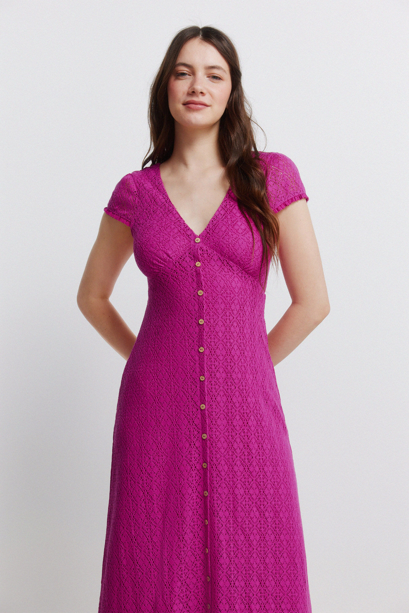 Springfield Vestido midi de crochet con botones