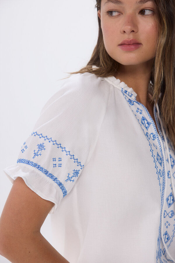 Springfield Blusa bordados étnicos azules natural