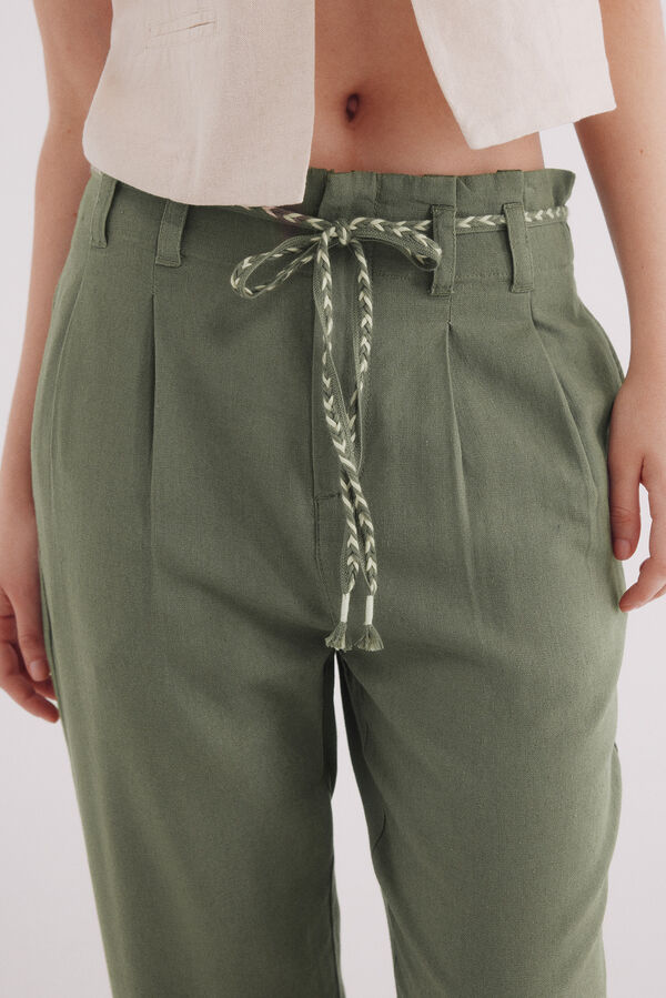 Springfield Pantalón pinzas lino kaki