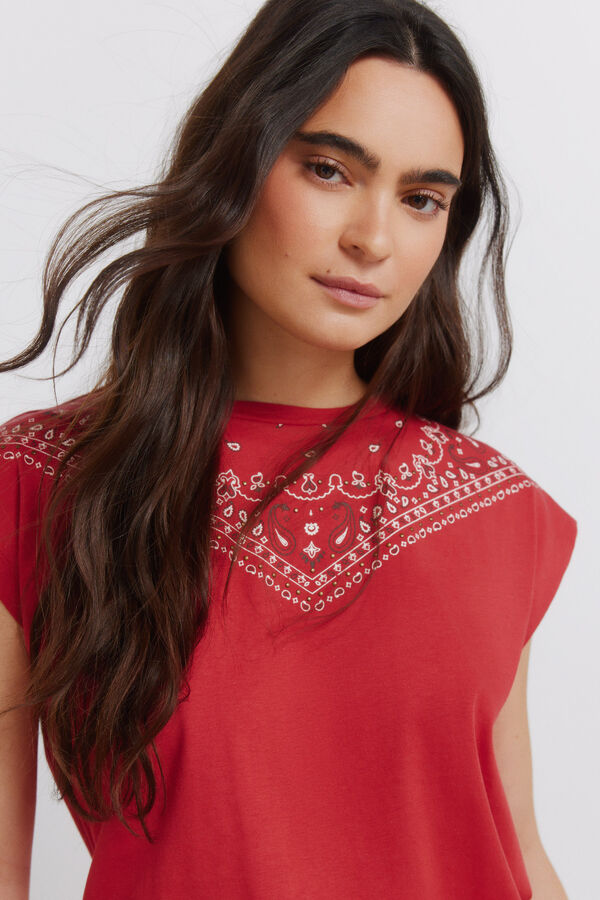 Springfield Playera de algod&oacute;n bandana rojo