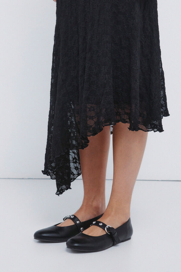 Springfield Vestido midi de encaje asim&eacute;trico negro