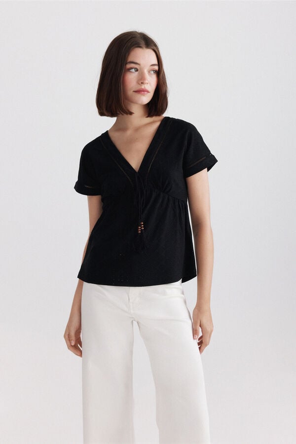 Springfield Playera escote pico con cord&oacute;n caza oscuro