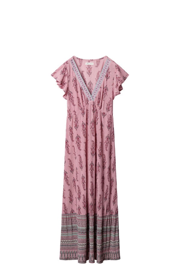 Springfield Vestido midi con volantes estampado cenefa morado/lila