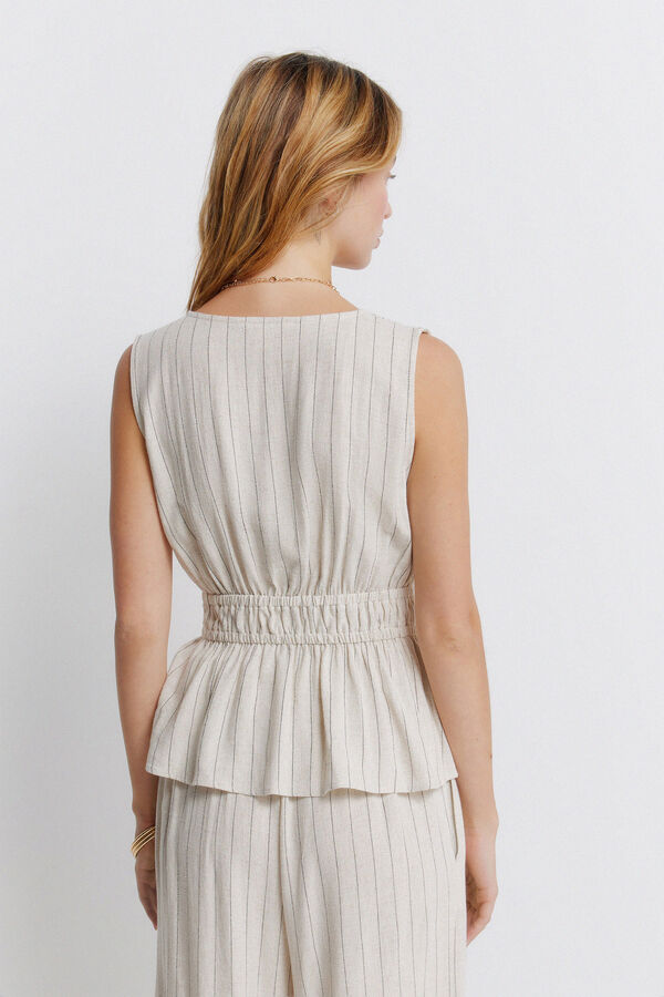 Springfield Top de lino con lazo y el&aacute;stico caf&eacute;