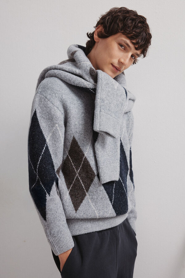 Springfield Jersey elegante con estampado de diamantes gris