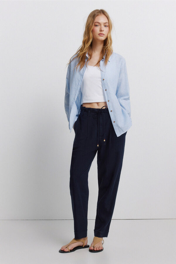 Springfield Camisa de lino semiabierta azul