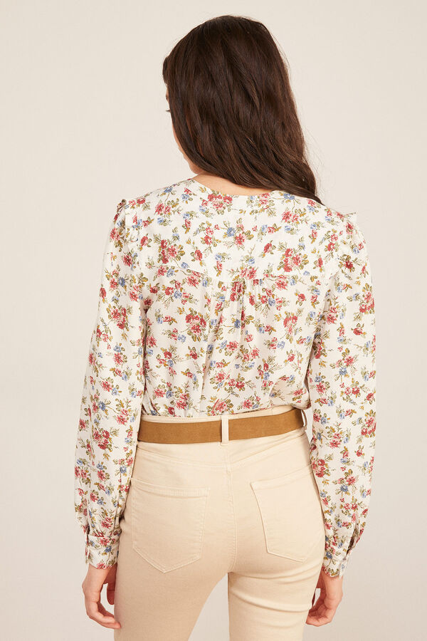 Springfield Blusa Volantes Canesú beige