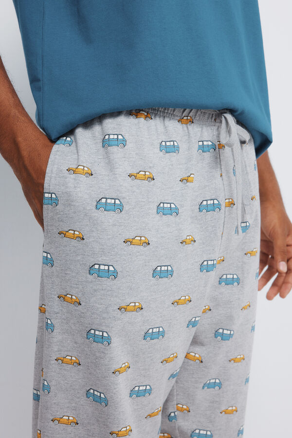Springfield Pijama larga de manga ranglán larga con pantalón de coche azul