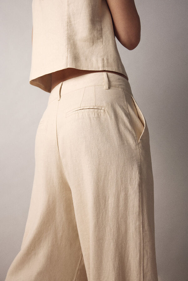 Springfield Pantalón ancho lino beige